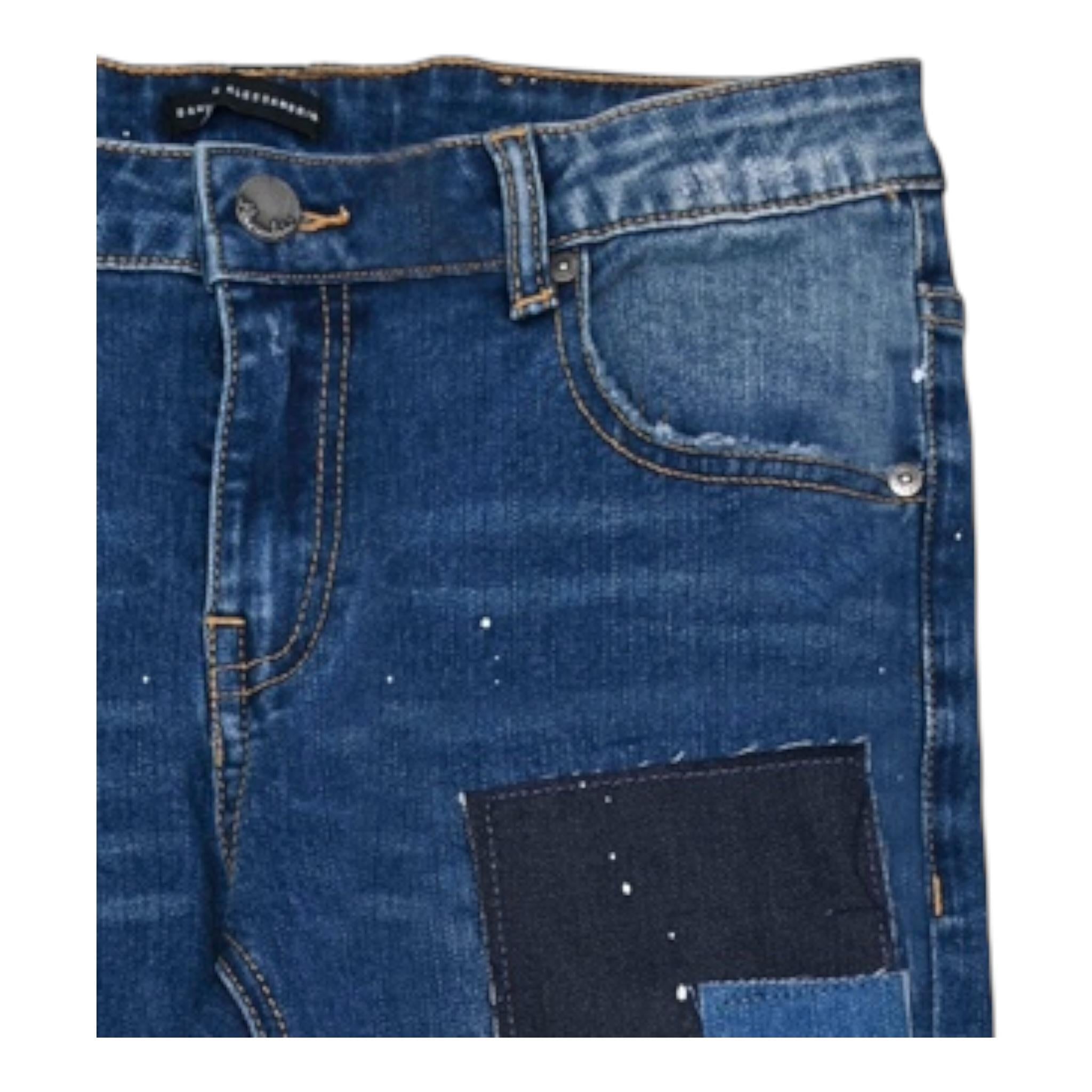 DANIELE ALESSANDRINI jeans tinta unita con toppe Blu per Bambino 1231PD00074X BLU DANIELE ALESSANDRINI 