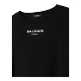 Balmain Black Logo Solid Color Crew Neck T-Shirt For Girls
