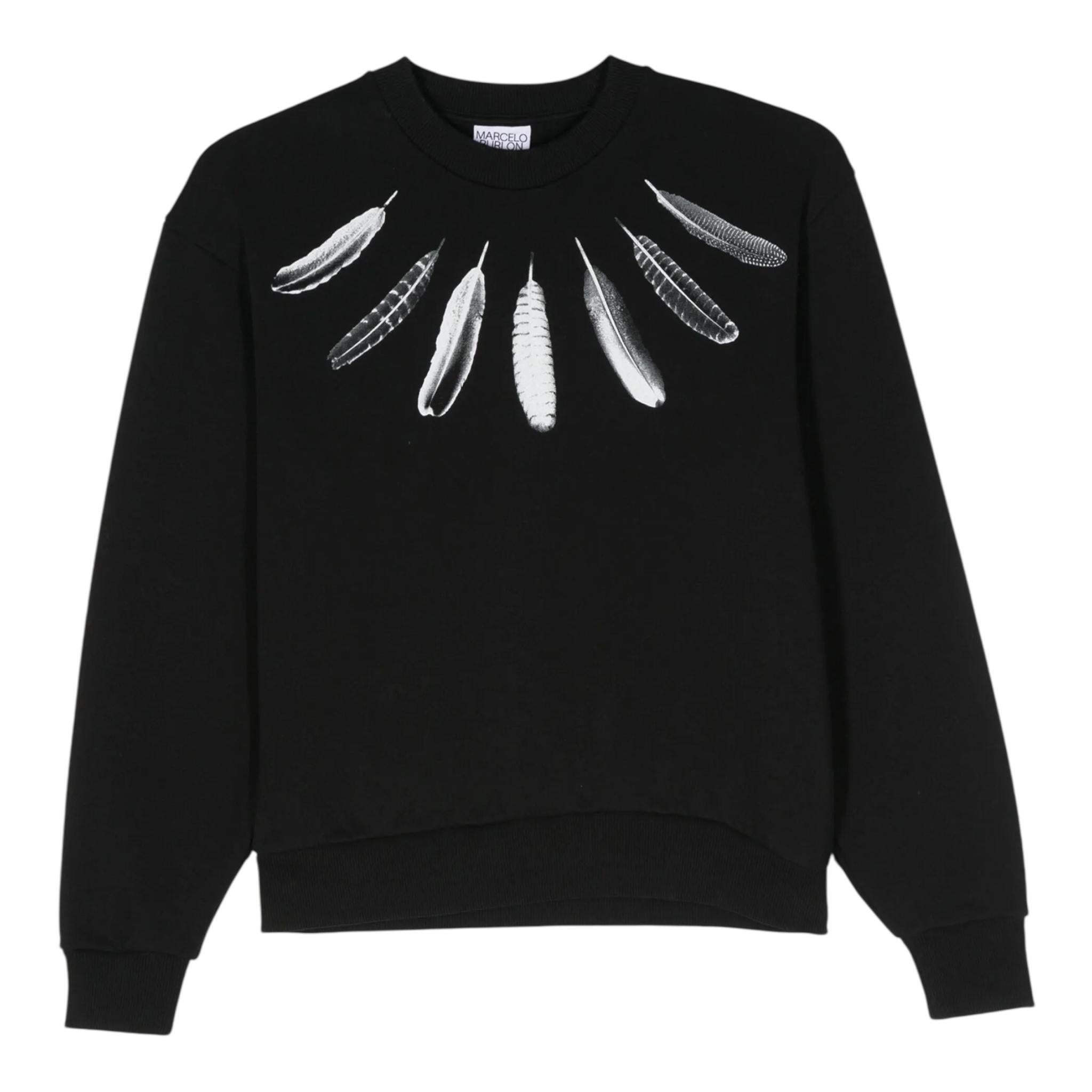 MARCELO BURLON felpa chiusa girocollo tinta unita con logo Nero per Bambino CBBA001F23 NERO MARCELO BURLON 
