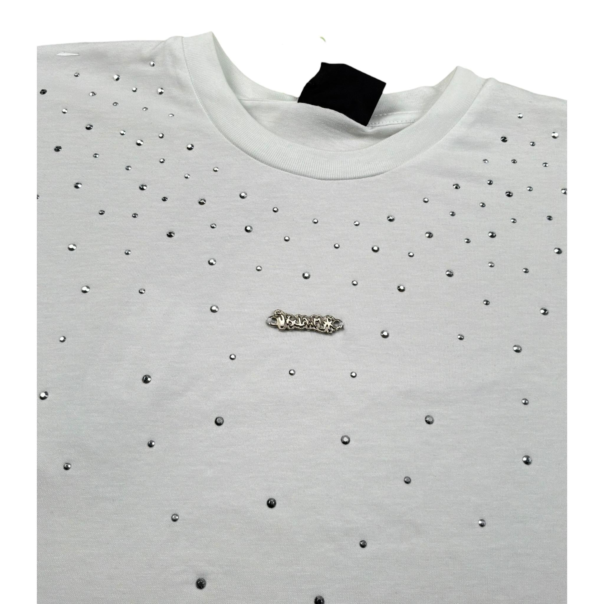 Disclaimer T-Shirt Girocollo Tinta Unita con Stampa E Brillantini per Bambina 25EDK58552 BIANCO DISCLAIMER 