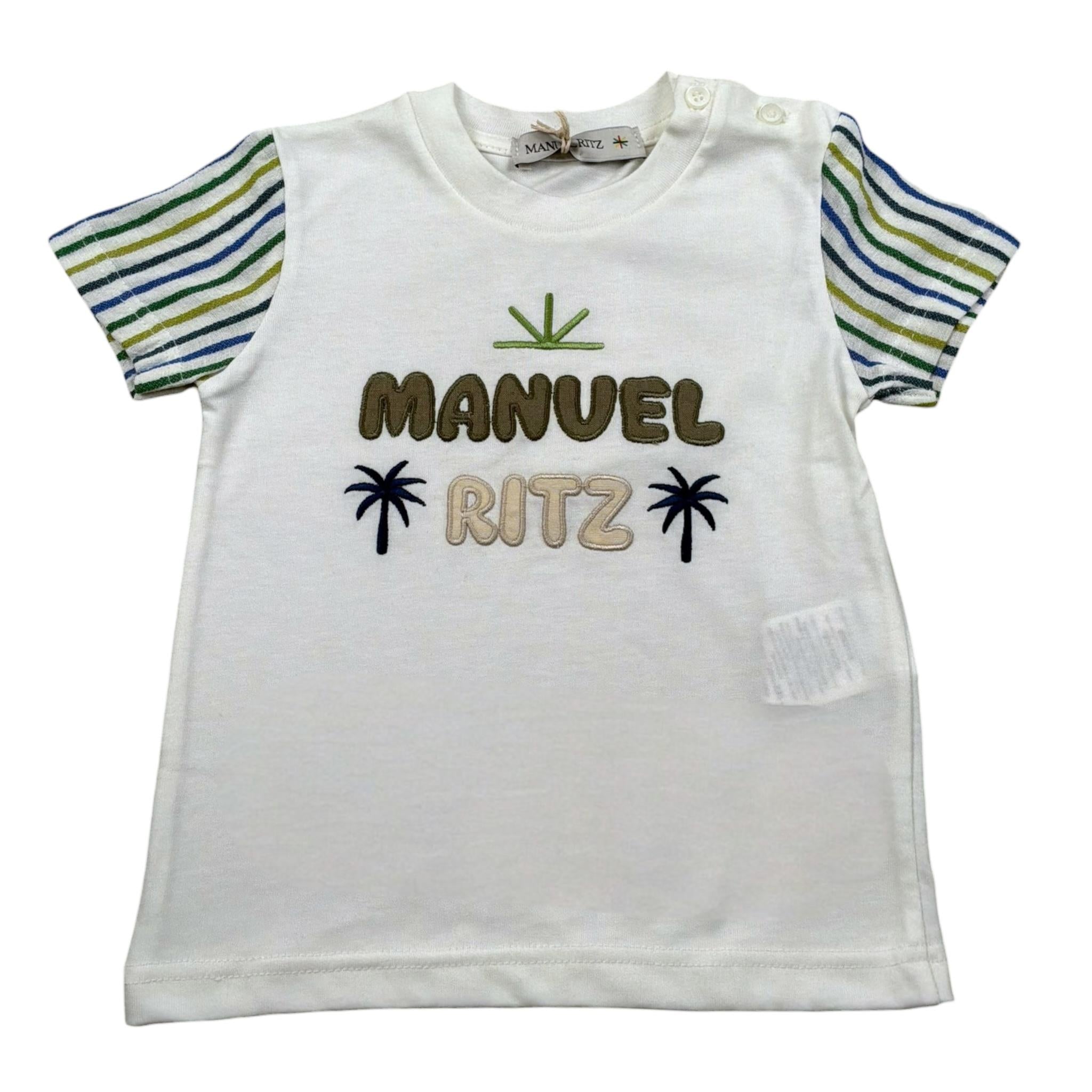 Manuel Ritz T-Shirt Girocollo tinta unita con Ricamo Bianco per Neonato MR3114 BIANCO MANUEL RITZ 