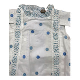 Jose' Varon Plain Half Sleeve Romper With White Polka Dot Pattern For Baby Girl