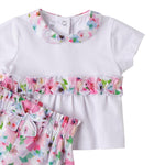 Mini Banda Completo 2 Pezzi Short-T-Shirt tinta unita con Stampa Fiori Bianco per Neonata 3B787X BIANCO MINI BANDA 