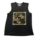 Yes Zee Solid Color Crew Neck Tank Top With Print Black For Girls