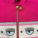 Chiara Ferragni Solid Color Sweatshirt With Zip Hood And Fuchsia Print For Baby Girl