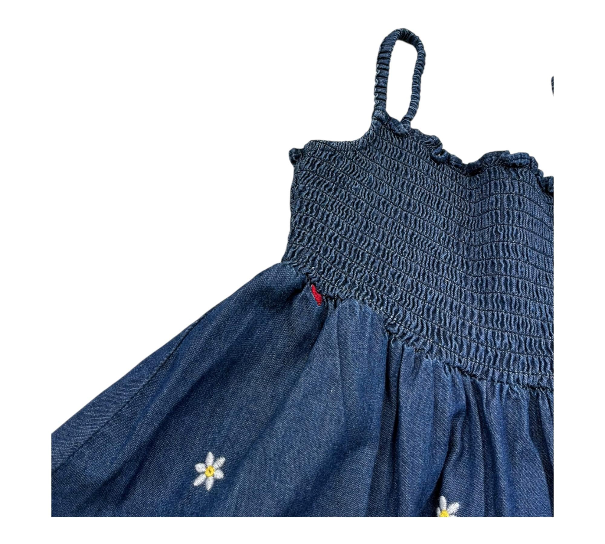 Saint Barth Abito Bretelline Tinta Unita con Ricami Fiori per Bambina MIKI BLU SAINT BARTH 