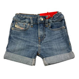 Diesel Bermuda Denim Solid Color Adjustable Waist Blue For Baby