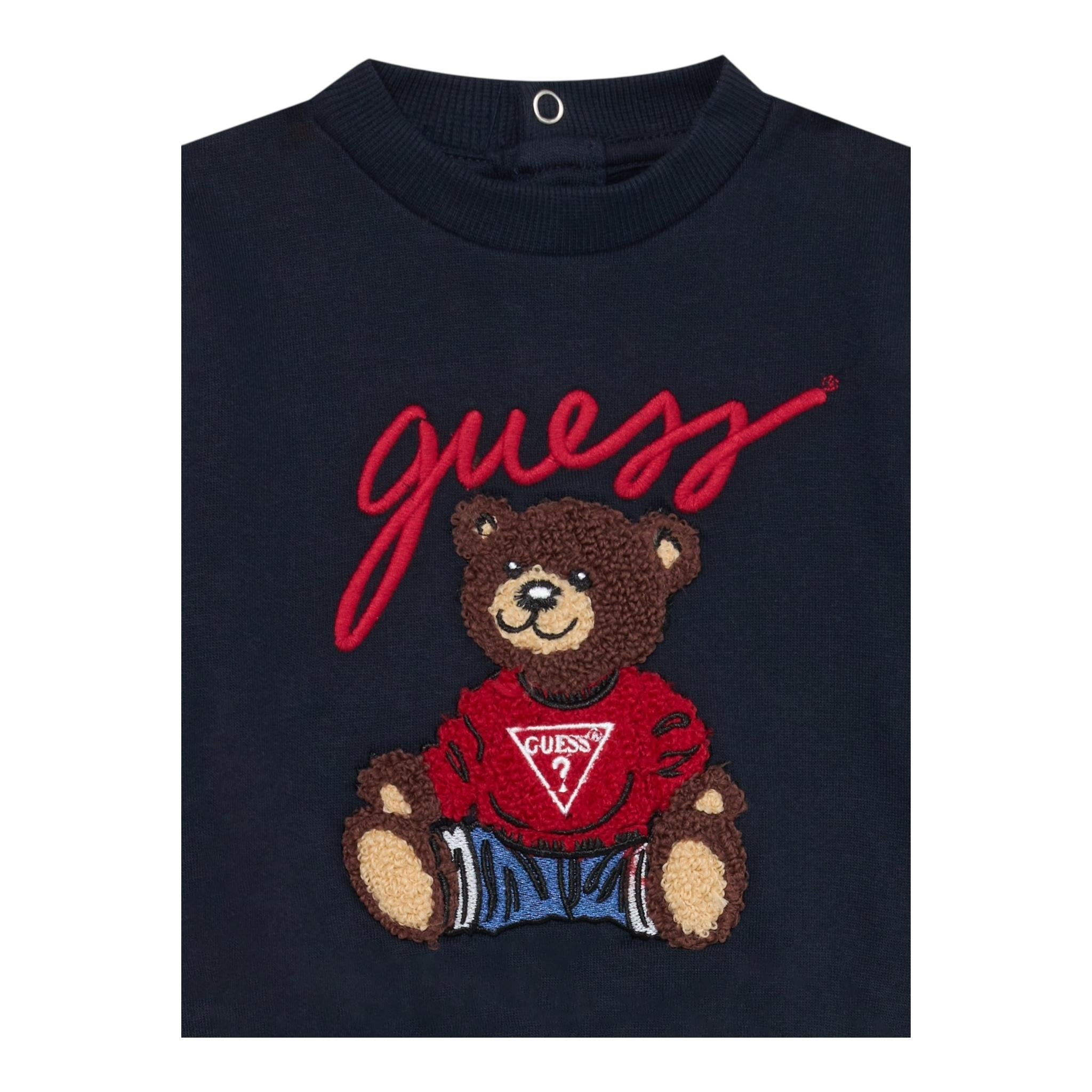 Guess Felpa Chiusa Girocollo Tinta Unita con Logo per Neonato H5RT01KAZD74 BLU GUESS 