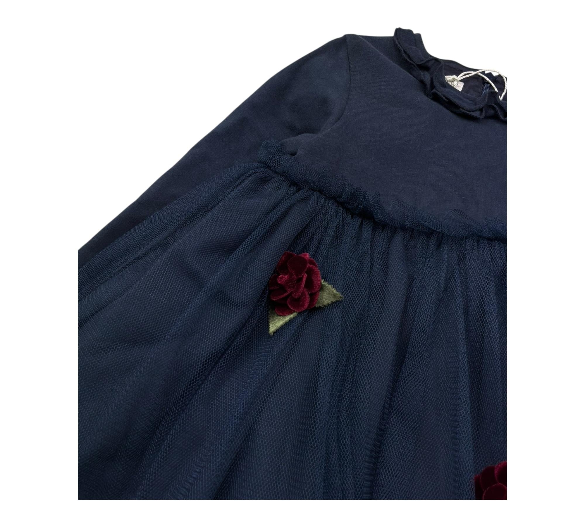 Le Bebe Abito Manica Lunga Tinta Unita con Tulle per Neonata LBG1122 BLU LE BEBE 