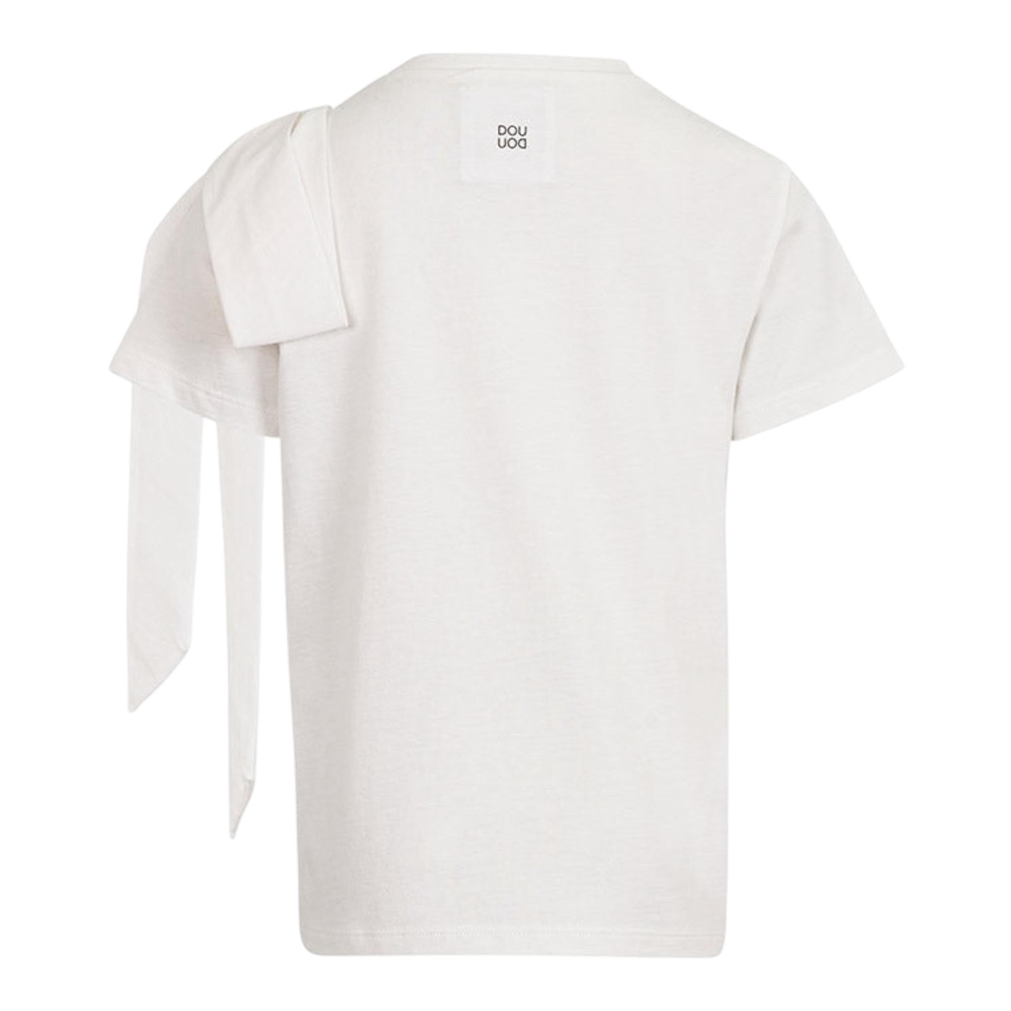 Dou Dou T-Shirt Girocollo Tinta Unita con Fiocco per Bambina DW8A41 BIANCO DOU DOU 