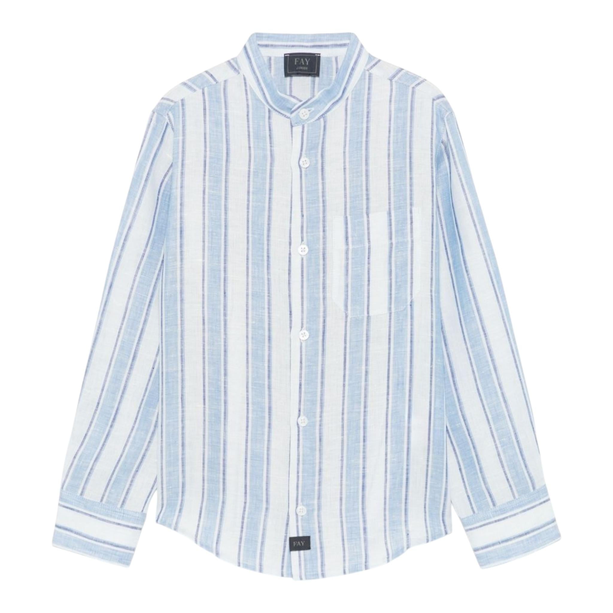 Fay Camicia Bicolore con Fantasia A Righe per Bambino FW5P30 AZZURRO FAY 