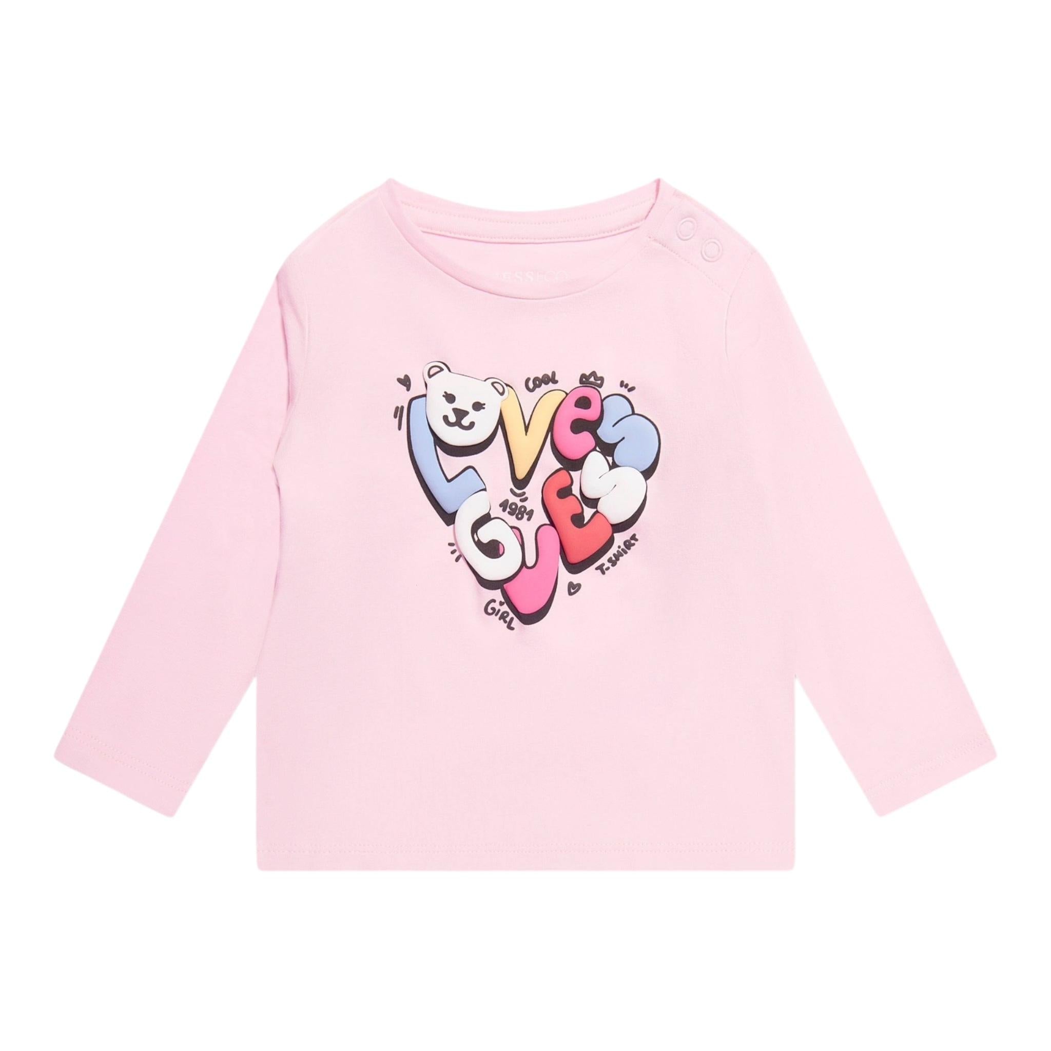 GUESS shirt girocollo tinta unita con stampa in contrasto  Rosa per Neonata A4YI01K6YWA ROSA GUESS 