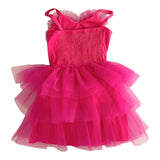 Aniye By Girl Solid Color Spaghetti Strap Dress With Fuchsia Tulle For Girls