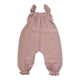 Yoedu Solid Color Ruffled Pink Overalls for Baby Girls