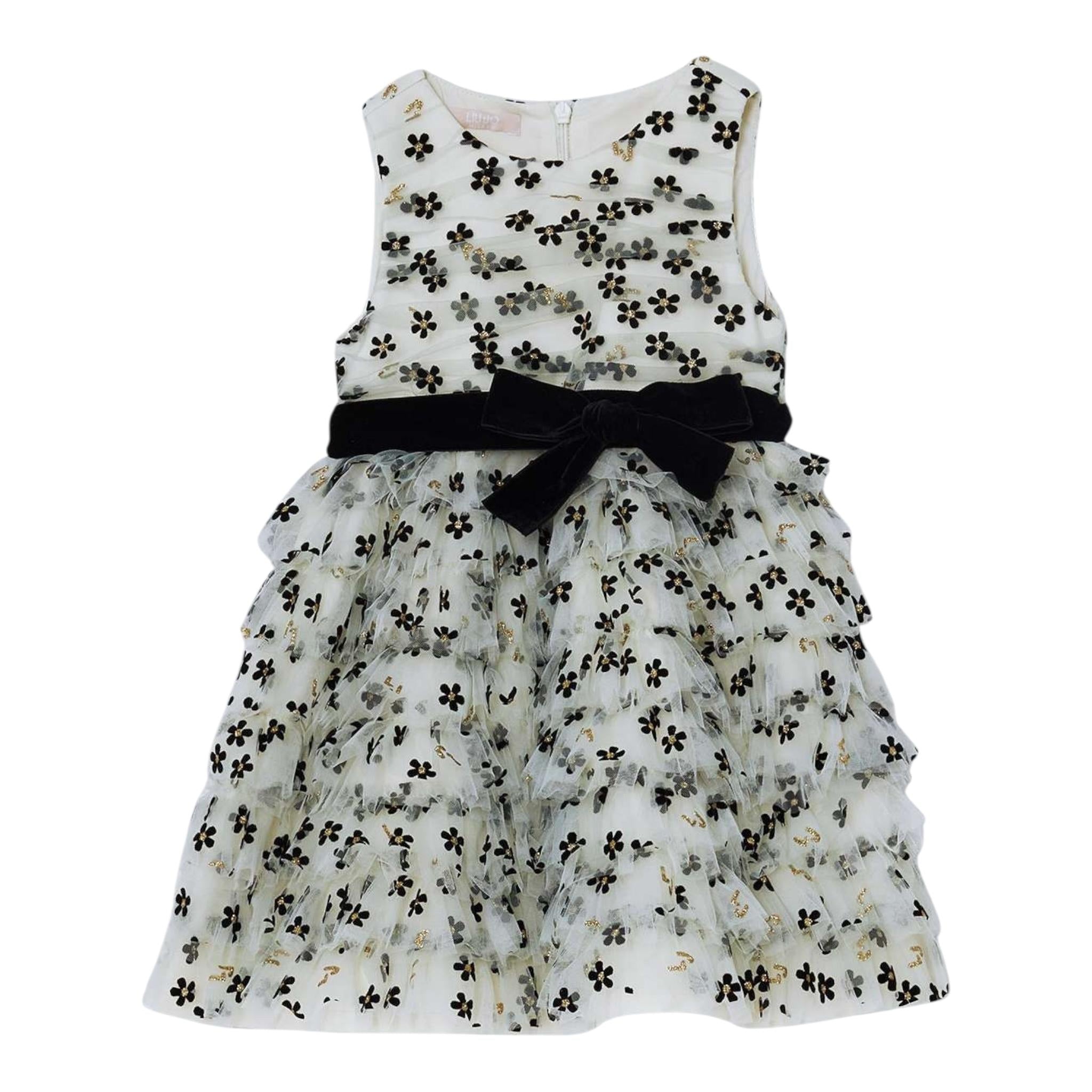 LIU JO abito giromanica tinta unita con tulle e fori Panna per Bambina KF4103X PANNA LIU JO 