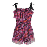 Fun &amp; Fun Solid Color Strap Romper With Fuchsia Pattern For Baby Girls