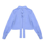 Vicolo Plain Shirt Mod Crop With Striped Pattern Light Blue For Girls