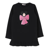 LIU JO abito in felpa girocollo tinta unita con stampa Nero per Bambina KF4107X NERO LIU JO 