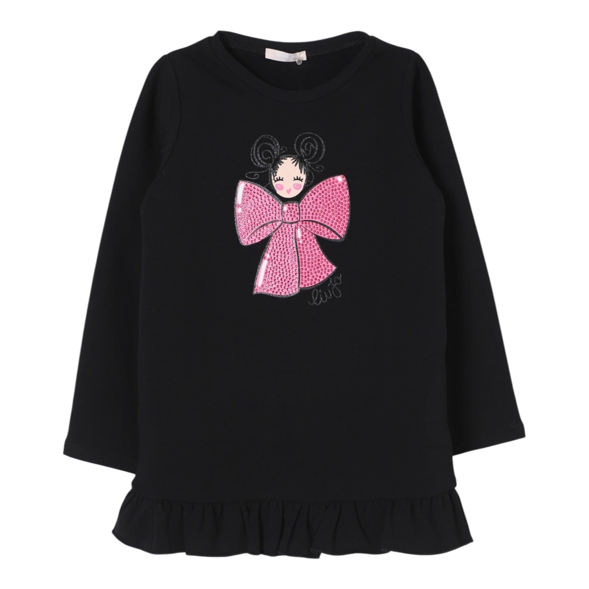 LIU JO abito in felpa girocollo tinta unita con stampa Nero per Bambina KF4107X NERO LIU JO 