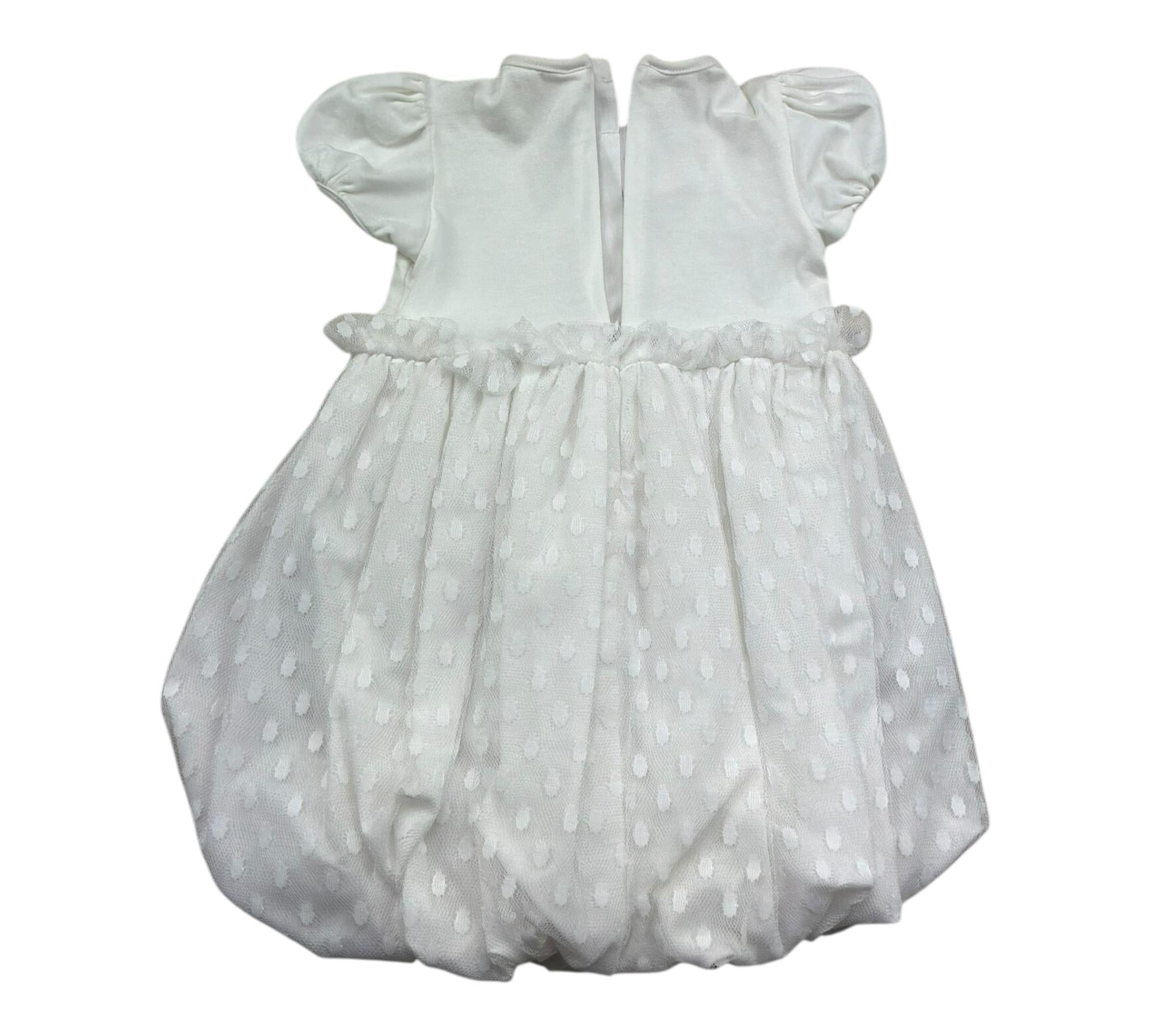 Le Bebe Abito Mezza Manica Tinta Unita con Tulle per Neonata LBG0576 BIANCO LE BEBE 