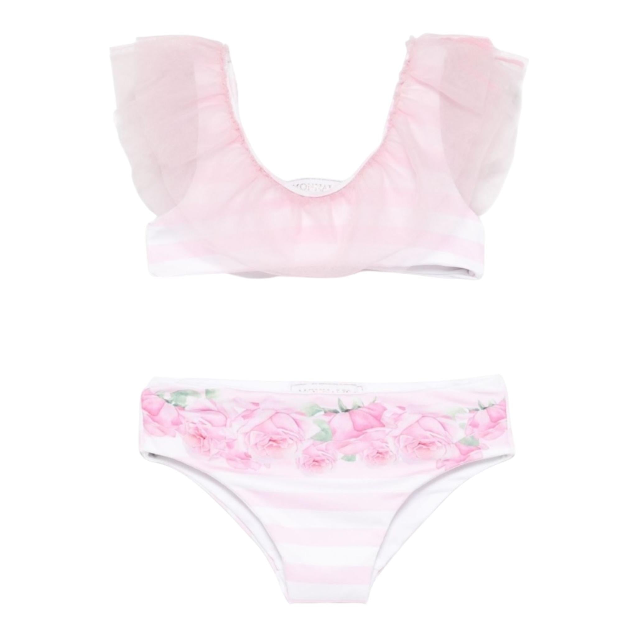 Monnalisa Costume 2 Pezzi Fascia-Slip Tinta Unita con Stampa per Bambina 39E041J ROSA MONNALISA 