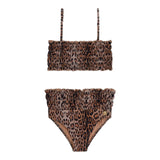 Roberto Cavalli 2 Piece Solid Color Swimsuit with Spotted Patterned Bandeau and Panties Beige for Girls