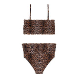 Roberto Cavalli 2 Piece Solid Color Swimsuit with Spotted Patterned Bandeau and Panties Beige for Girls