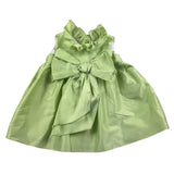 Little Bear Solid Color Sleeveless Dress With Green Bow For Baby Girl
