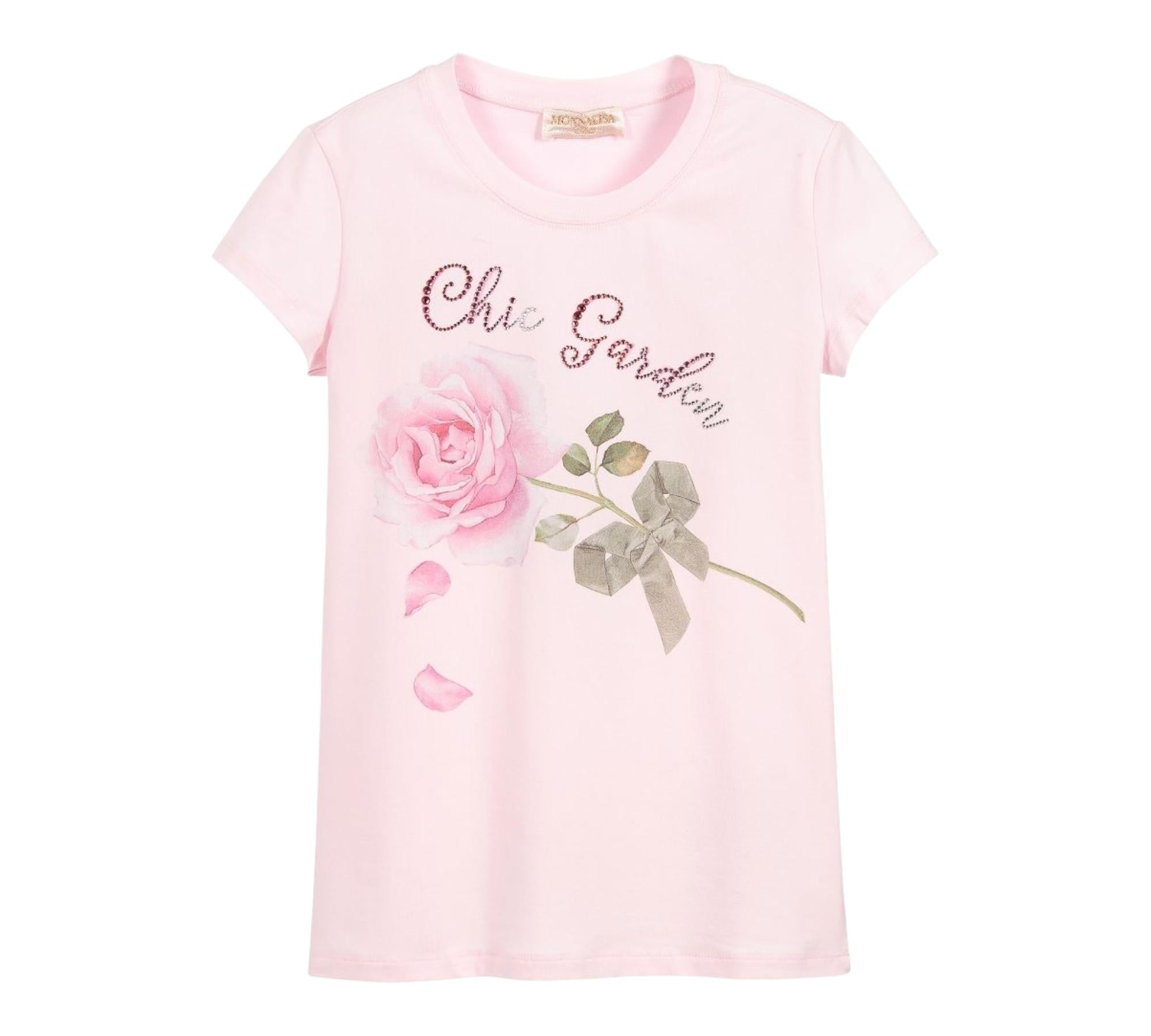 Monnalisa T-Shirt Girocollo Tinta Unita con Stampa Rose per Bambina MNTHS ROSA MONNALISA 