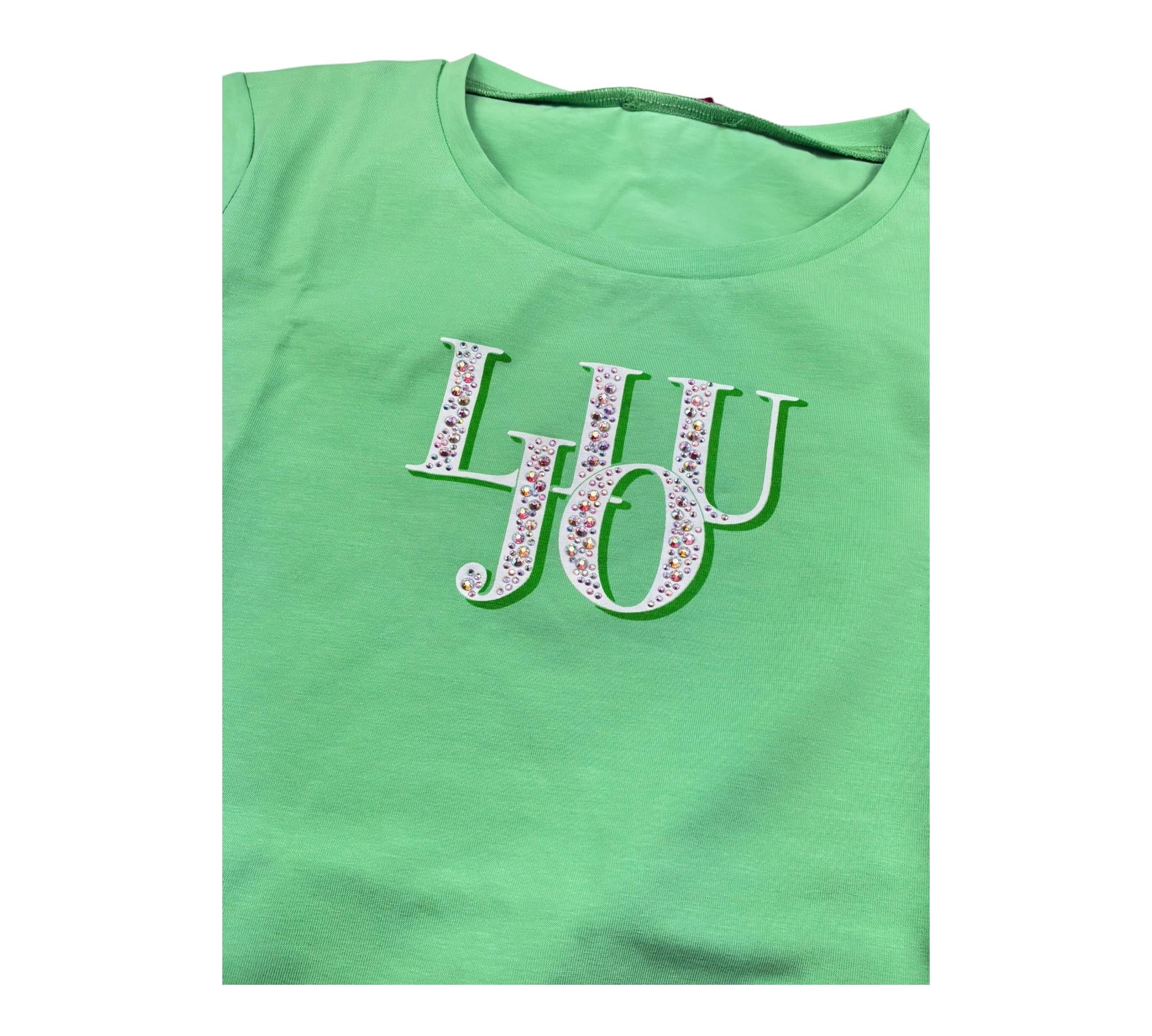 Liu Jo T-Shirt Girocollo Tinta Unita con Logo per Bambina GA5116X VERDE LIU JO 