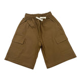 M+E' Solid Color Bermuda Shorts with Elastic Waist Brown for Boys