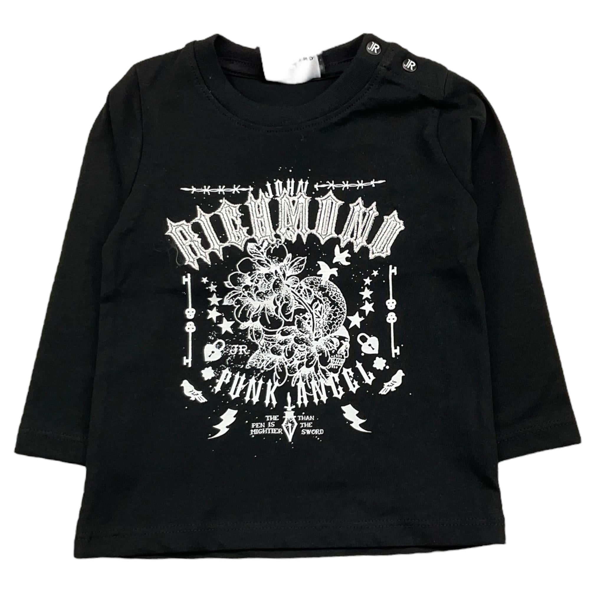 JOHN RICHMOND shirt girocollo tinta unita con stampa in contrasto Nero per Neonato RIA25118TS NERO JOHN RICHMOND 