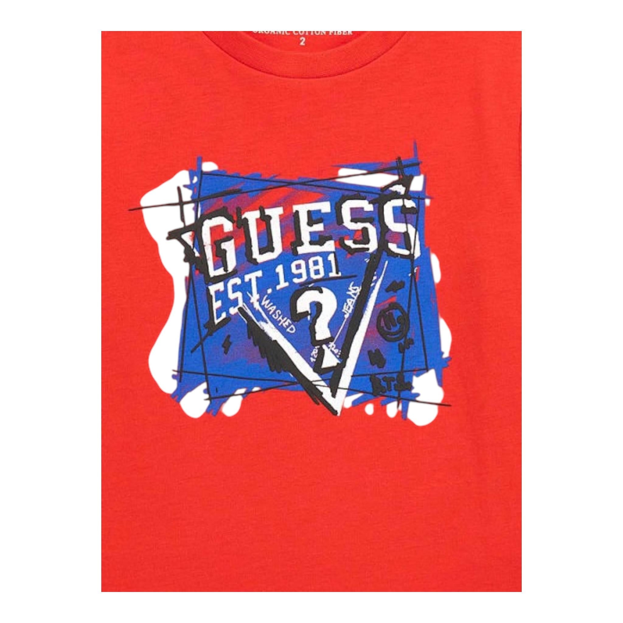 GUESS shirt girocollo tinta unita con stampa Rosso per Bambino N4YI01K8HM4J ROSSO GUESS 