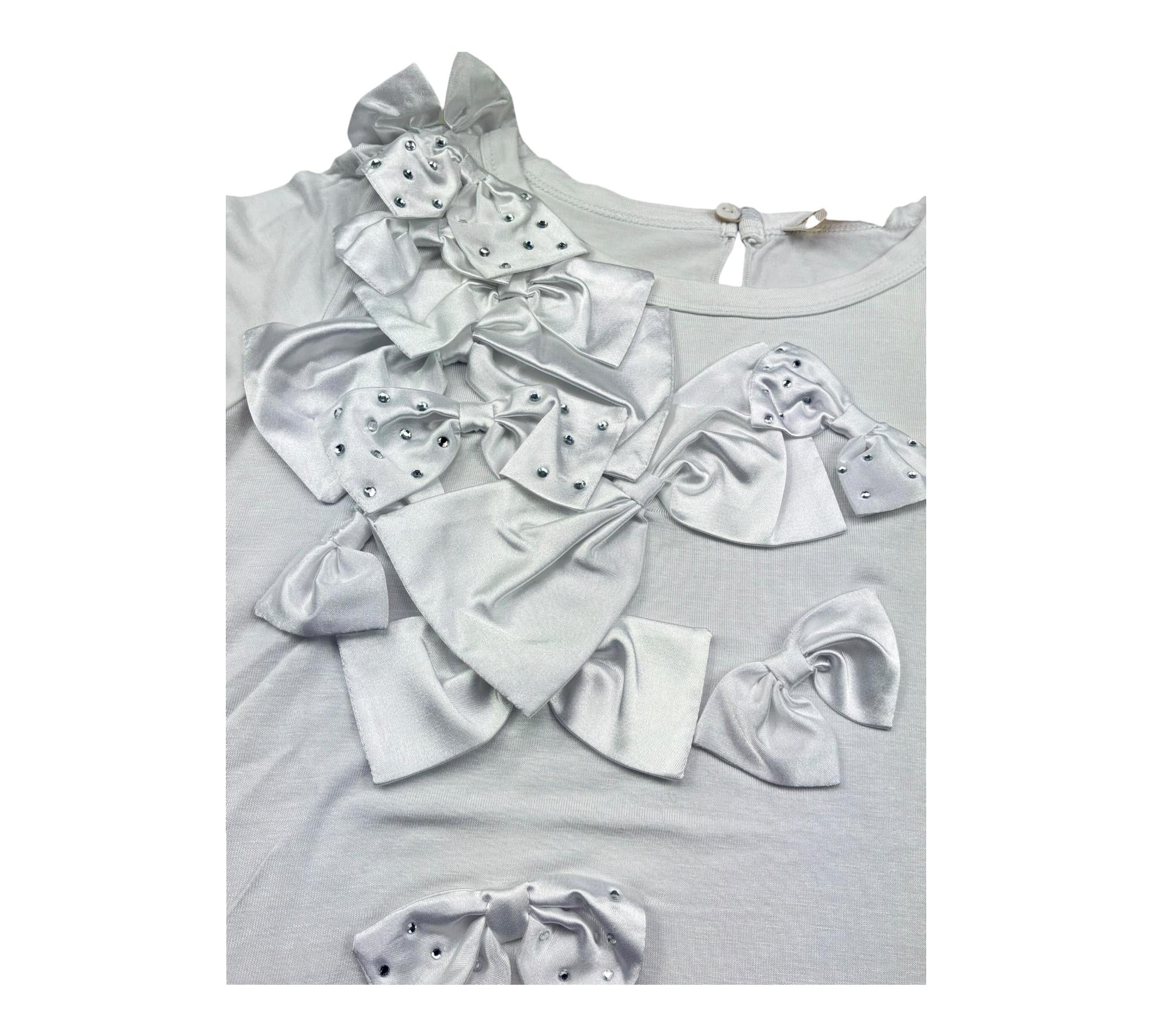 Monnalisa T-Shirt Girocollo Tinta Unita con Fiocchi per Bambina 797614F6 BIANCO MONNALISA 