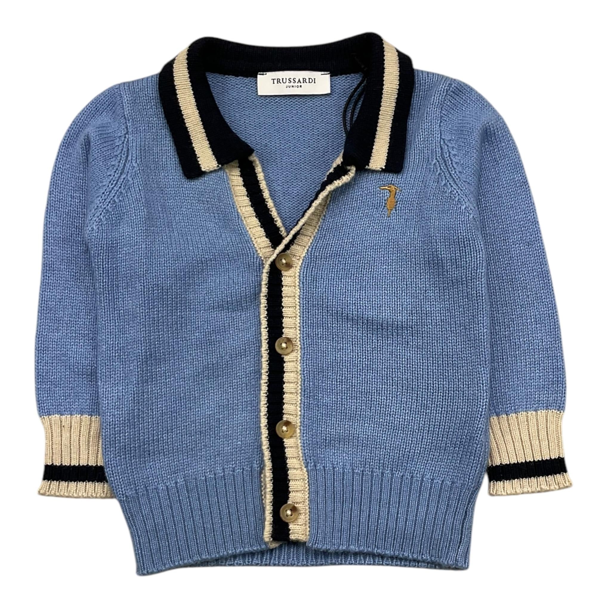 TRUSSARDI caridgan tinta unita con colletto in contrasto Azzurro per Neonato TIA25091 AZZURRO TRUSSARDI 
