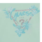 Guess T-Shirt Girocollo Tinta Unita con Stampa per Neonata A5GI03K6YW4X VERDE ACQUA GUESS 