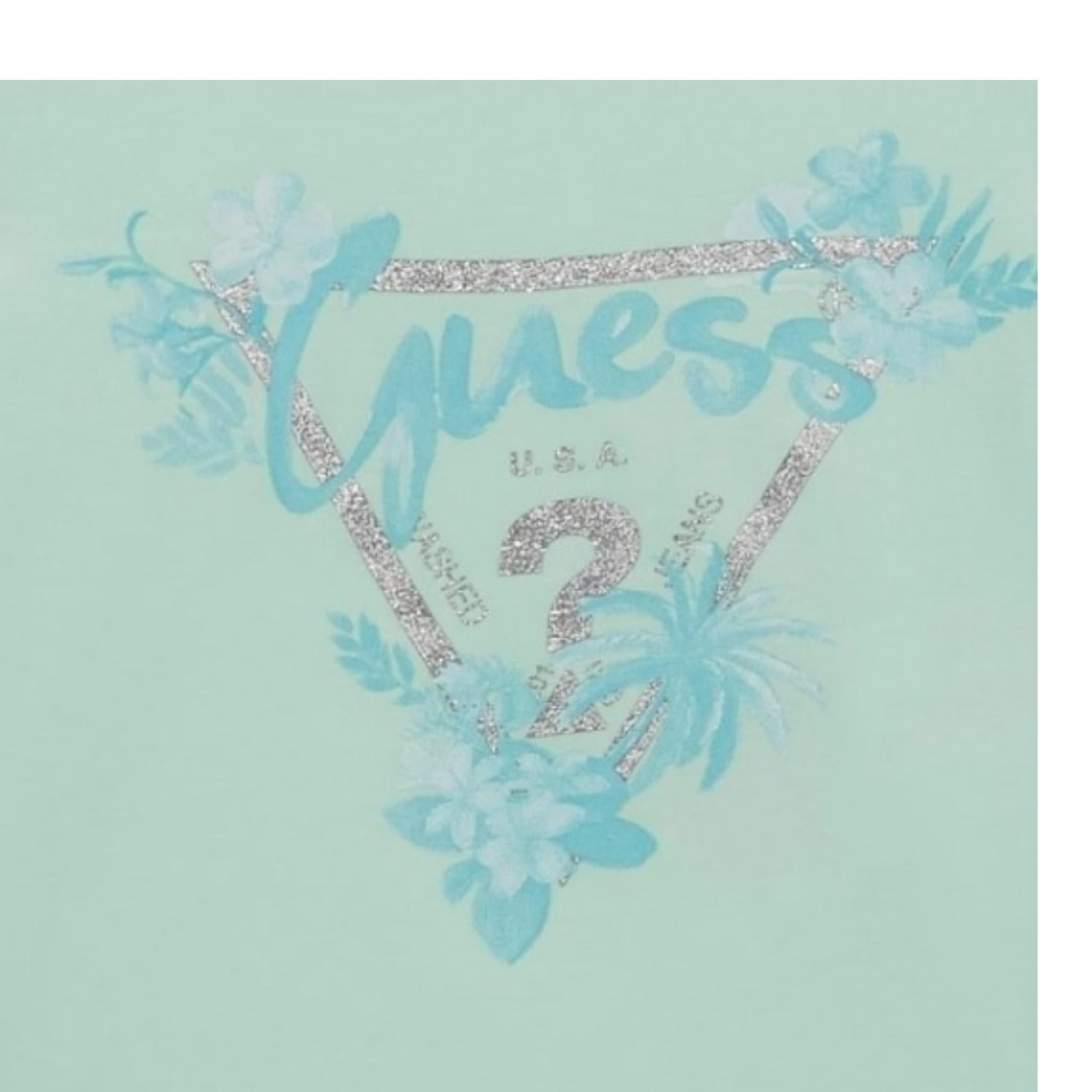 Guess T-Shirt Girocollo Tinta Unita con Stampa per Neonata A5GI03K6YW4X VERDE ACQUA GUESS 
