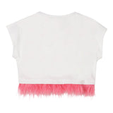 Liu Jo T-Shirt Girocollo Tinta Unita con Stampa E Piume per Bambina GA5169 BIANCO LIU JO 