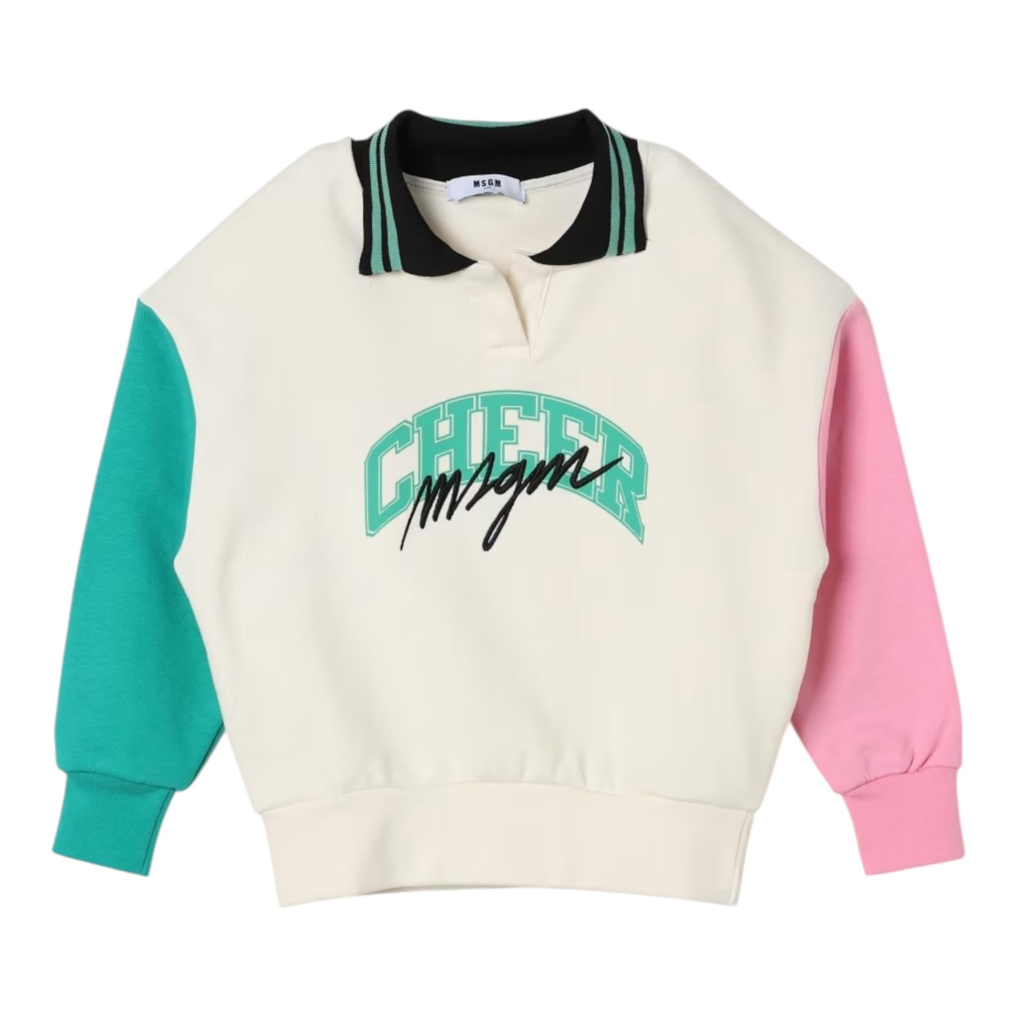 MSGM felpa modello polo tinta unita con maniche in contrasto Panna per Bambina F4MSJGSW220 PANNA MSGM 