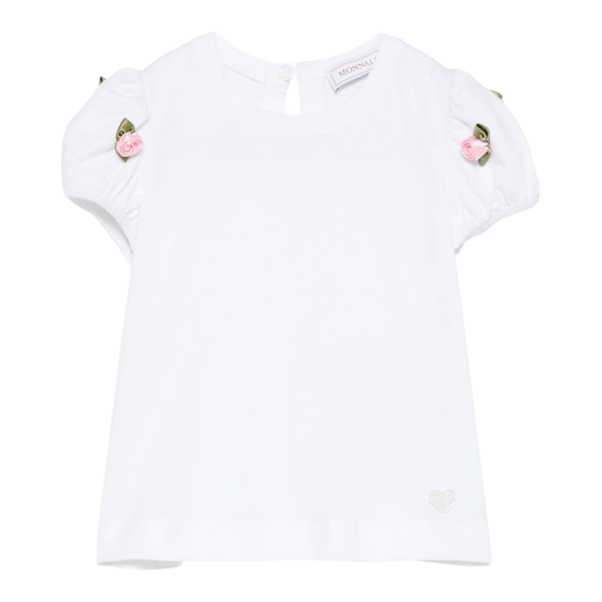 Monnalisa T-Shirt Girocollo Tinta Unita con Applicazioni per Neonata 31E604N BIANCO MONNALISA 