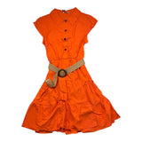 Janice Orange Solid Color Half Sleeve Dress With Belt For Girls