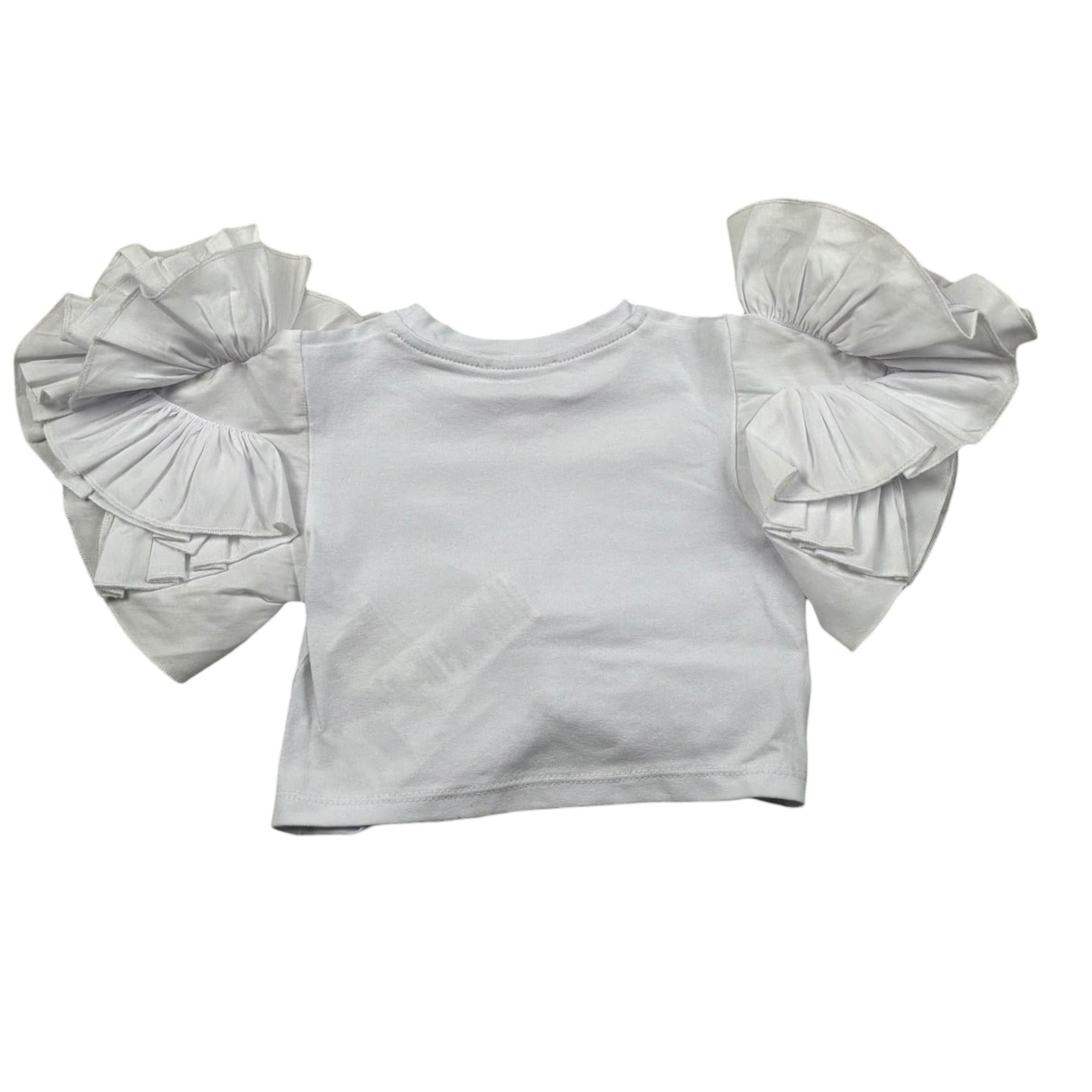 Fun & Fun T-Shirt Girocollo Tinta Unita con Rouches per Bambina FBTS01383 BIANCO FUN & FUN 