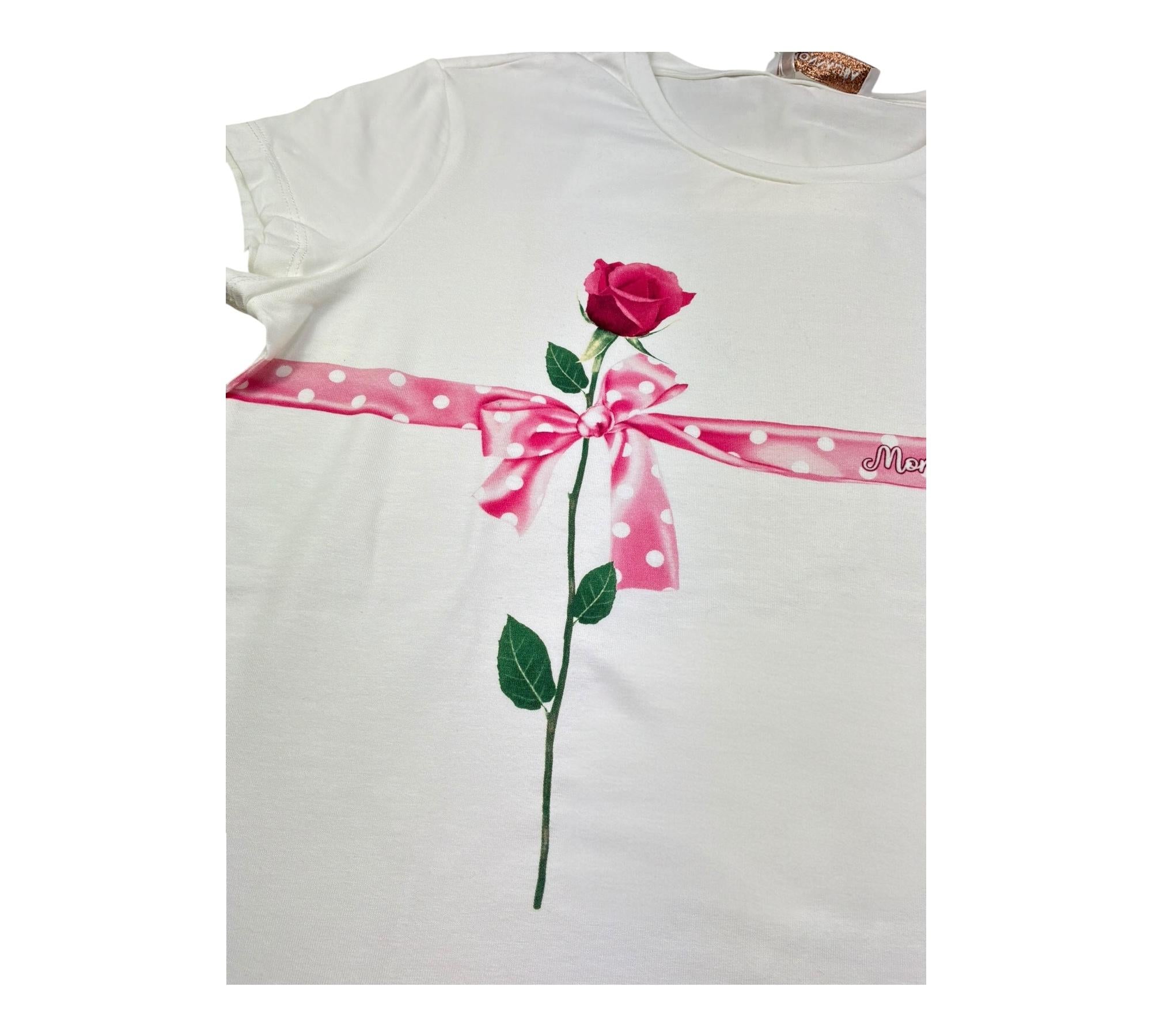 Monnalisa T-Shirt Girocollo Tinta Unita con Stampa per Bambina 719601 BIANCO MONNALISA 