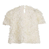 Dou Dou T-Shirt Girocollo Tinta Unita con Applicazioni per Bambina DW5A61 PANNA DOU DOU 