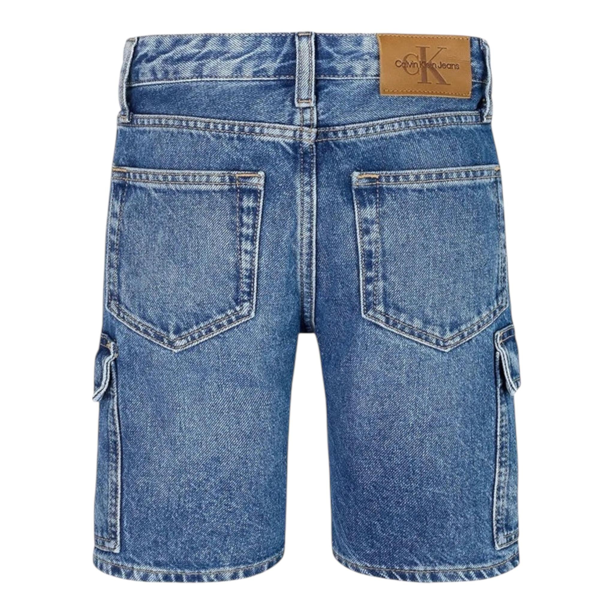 Calvin Klein Bermuda In Denim Tinta Unita con Tasconi per Bambino IB0IB024301 BLU CALVIN KLEIN 