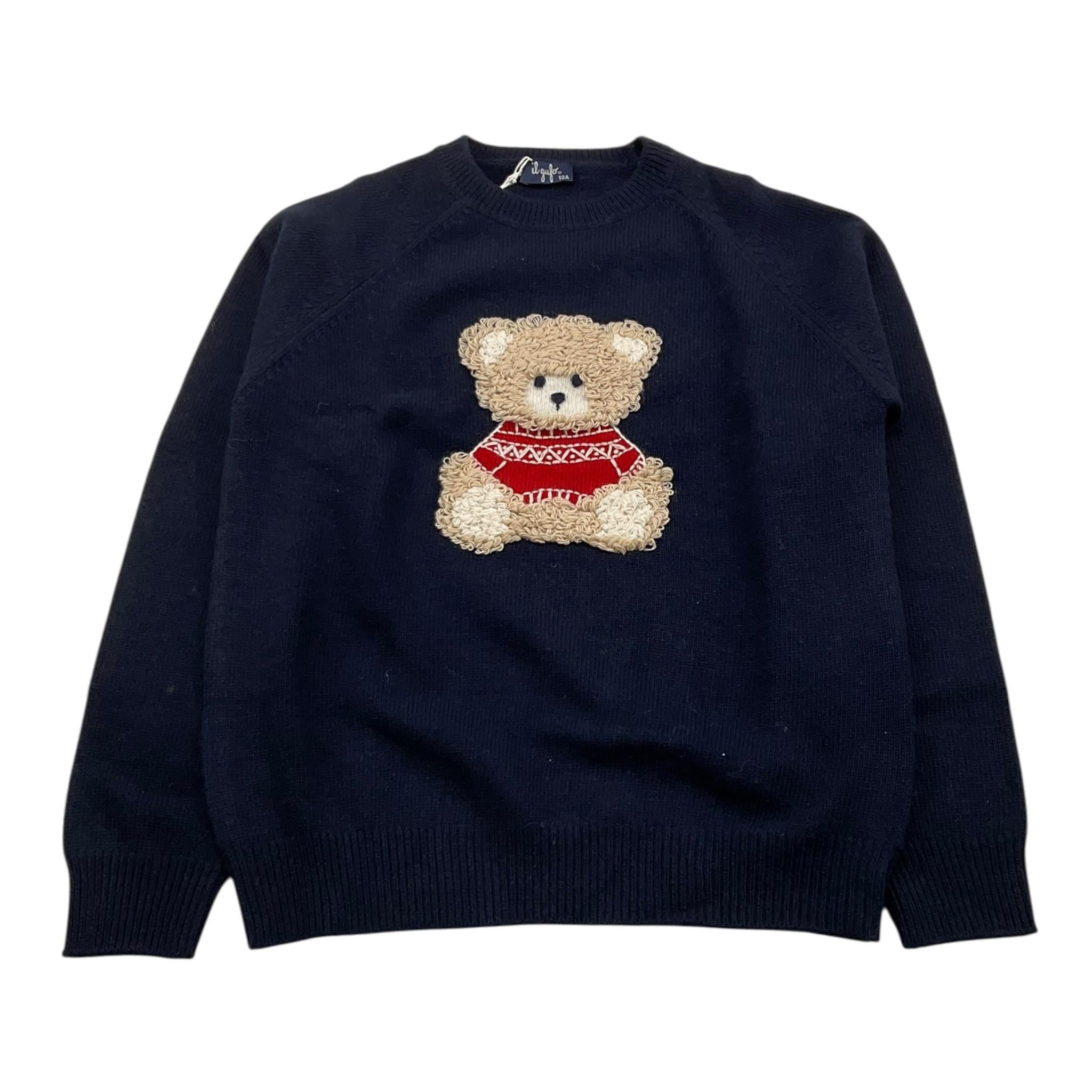 IL GUFO maglia gircollo tinta unita con ricamo orso Blu per Bambino A23MA334EM220 BLU IL GUFO 