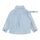 Carre'Ment Beau Solid Color Long Sleeve Denim Shirt With Bow Tie Light Blue For Baby