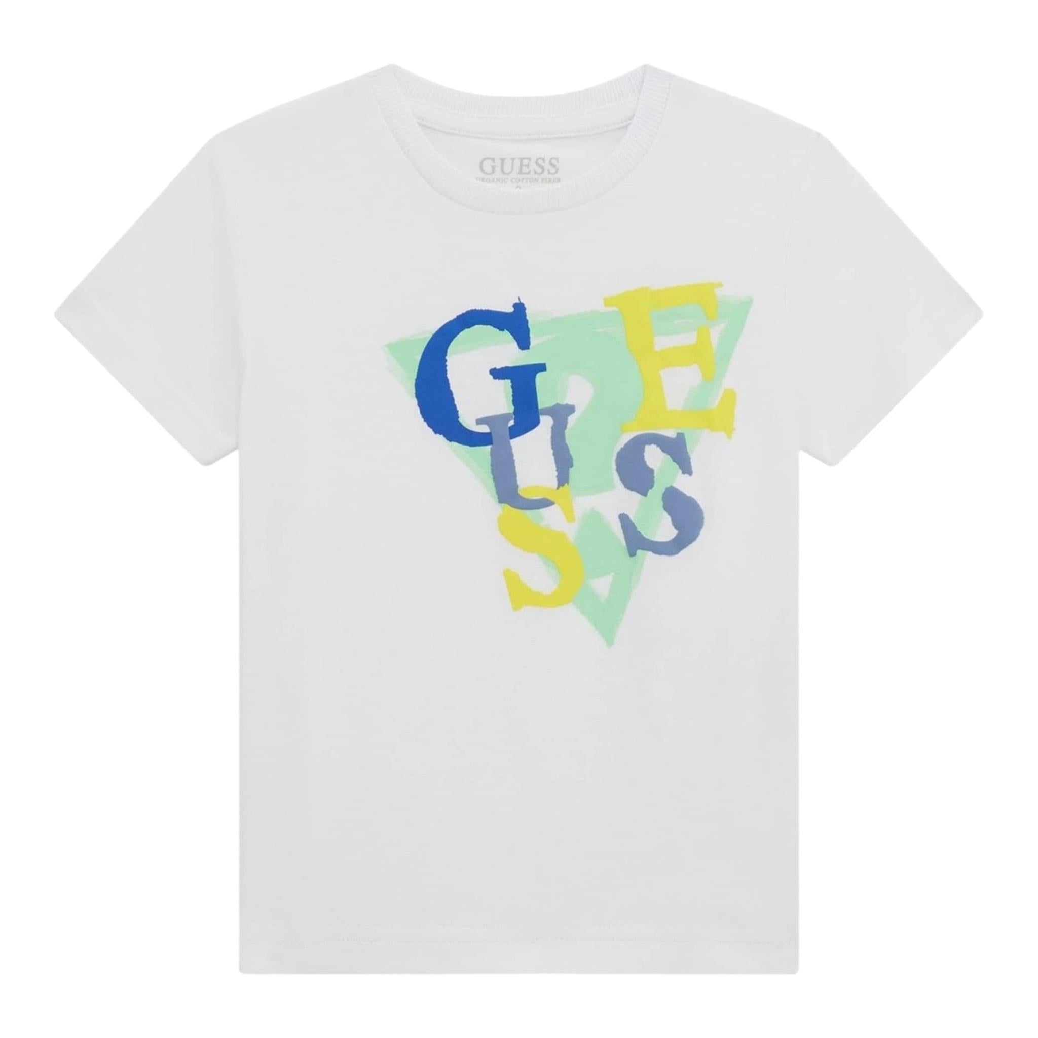 Guess T-Shirt Gircollo Tinta Unita con Stampa per Neonato I5GI01K8HM4 BIANCO GUESS 