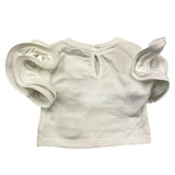 M+E' Solid Color Crew Neck T-Shirt with Ruffled Sleeves White for Baby Girls
