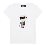 KARL LAGERFELD t-shirt girocollo tinta unita con stampa in contrasto Bianco per Bambina Z30111 BIANCO KARL LAGERFELD 